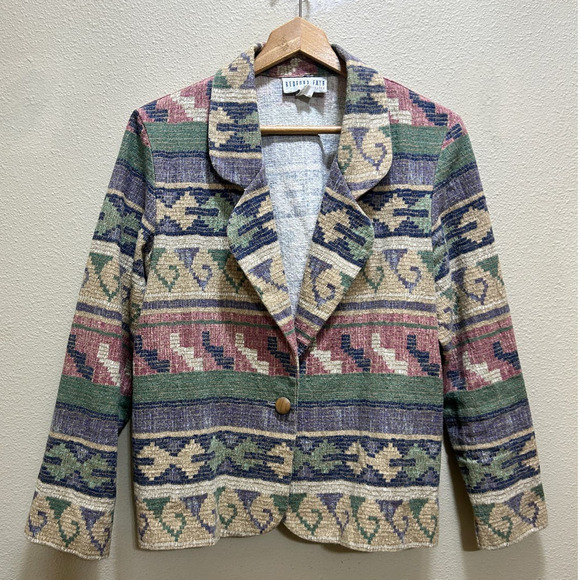 Bedford Fair Lifestyles VTG Blazer /Jacket O/S Tapestry Southwestern Aztec USA - Picture 1 of 7